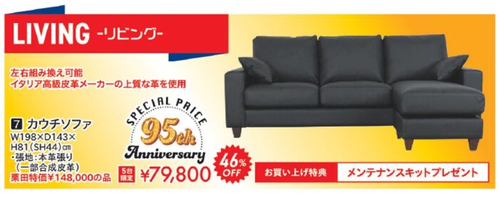 95thスペシャルプライス「カウチソファ」