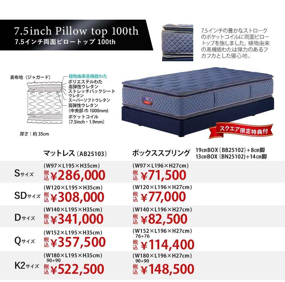 7.5インチ両面ピロートップ 100th価格表