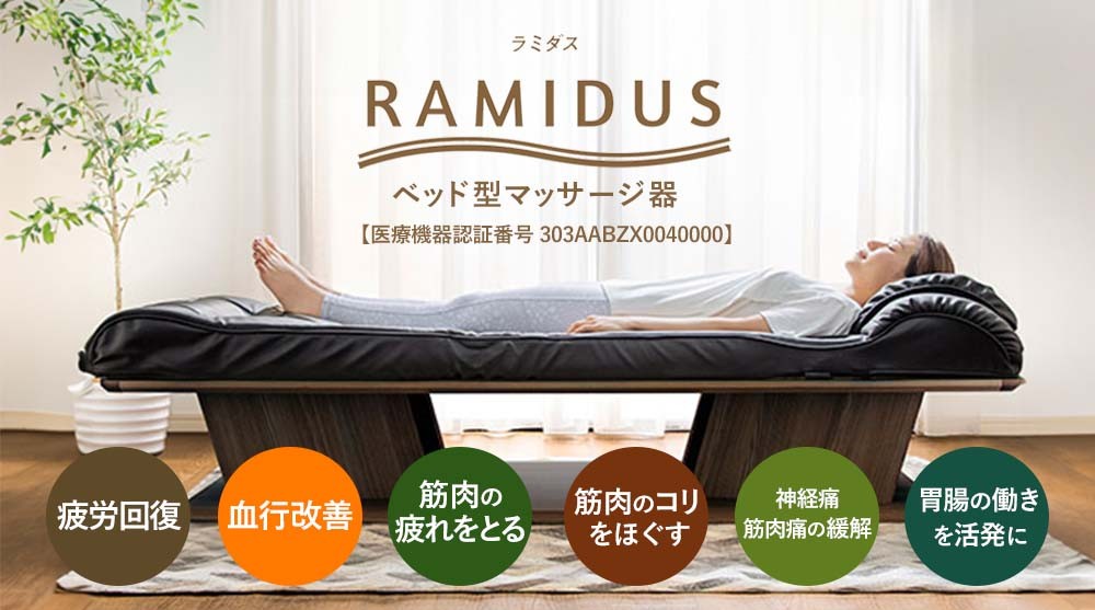医療器だから認められた6つの効果効能「疲労回復・血行をよくする・筋肉の疲れをとる・筋肉のコリをほぐす・神経痛・筋肉痛の緩解・胃腸の働きを活発にする」